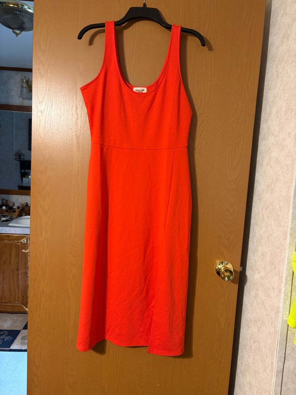 Open Edit Fiery Red Scoop-Neck Midi Dress